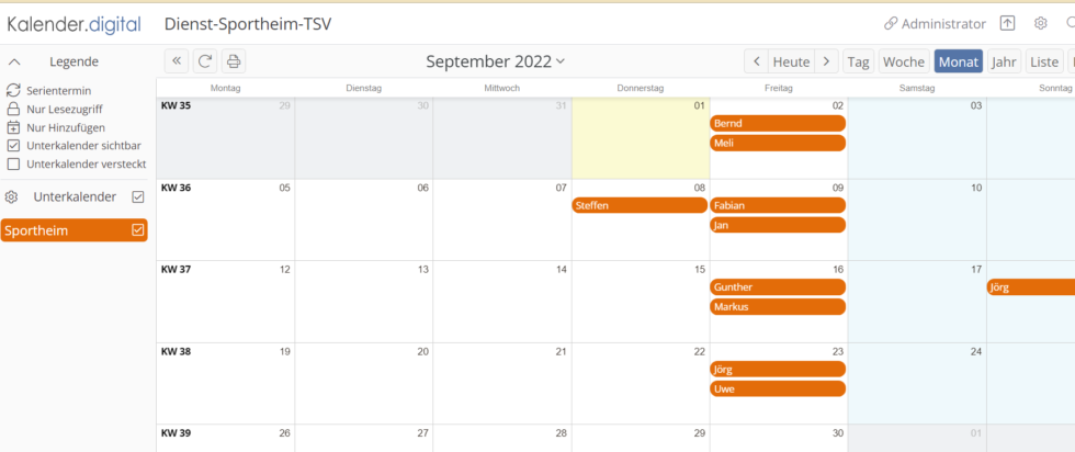 Sportheim – Dienst – Kalender | TSV Weitramsdorf 1889 e.V.